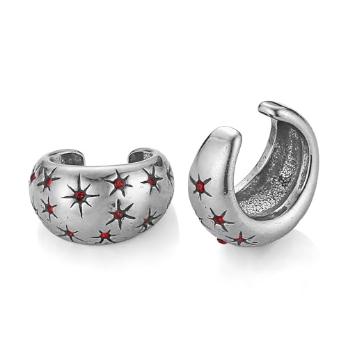HZMAN Stainless Steel Eight-Point Star Ear Cuff, No Piercing Required Clip On Earring, 1.49cm/0.58in Gothic Geometric Jewelry, Non-Adjustable Ear Climber for Women & Men - color: Red