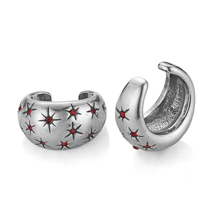HZMAN Stainless Steel Eight-Point Star Ear Cuff, No Piercing Required Clip On Earring, 1.49cm/0.58in Gothic Geometric Jewelry, Non-Adjustable Ear Climber for Women & Men - color: Red