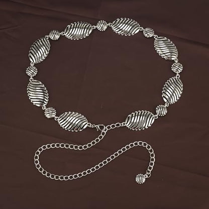 ILuvatar Western Metal Concho Belt for Women Cowgirl Waist Chain for Women Dress Pants Adjustable - color: Silver-s88