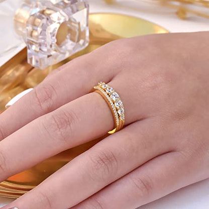 Newshe Jewellery Moissanite Wedding Bands for Women Eternity Ring 925 Sterling Silver Engagement Anniversary Stacking Size - color: Cubic Zirconia-18k Yellow Gold Plated