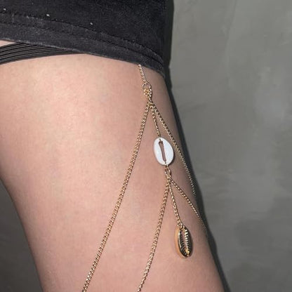 Snake Thigh Chain for Women, Medusa Serpent Garter Leg Jewelry, Gothic Leg Accessories for Halloween Costume, Festival Fashion - style: N Gold Shell Thigh Chain