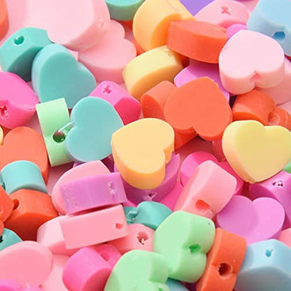100pcs Mixed Heart Polymer Clay Spacer Beads for Women Jewelry Making DIY Bracelet Necklace Hair Clip Accessories Valentine's Day Gift (Heart) - color: Heart