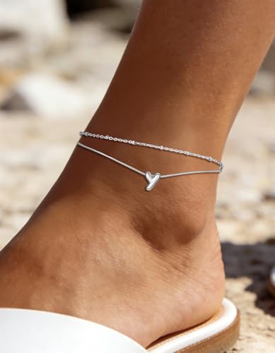 ChainsHouse Initial Ankle Bracelets for Women Waterproof, 14K Gold Plated Layered Initial Anklets Non Tarnish, Adjustable Stainless Steel Women's Ankle Summer Beach Foot Jewelry - color: Stainless Steel, size: Initial Y