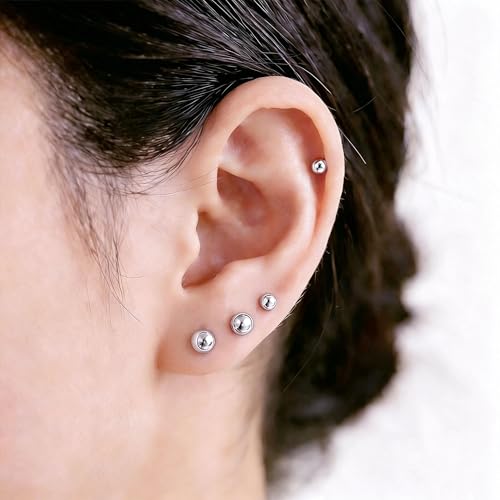 ToHeart 5 Pairs 14K Gold Silver Ball Stud Earrings for Women Studs Set | 3-7MM Studs Hypoallergenic Lightweight Small Ball Earrings Multiple Piercing Earrings Set - color: Silver