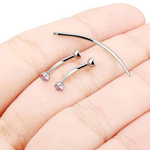 F136 Titanium 16g 6/8/10mm Eyebrow/Rook/Snug/Vertical-Labret/VCH/Snake-Eyes/Anti-Tragus/Christina/Daith/Belly-Button/Bridge/Hood/Surface Curved Barbell Piercing Jewelry for Women Men - color: Pink, size: 10 mm (3/8 in)