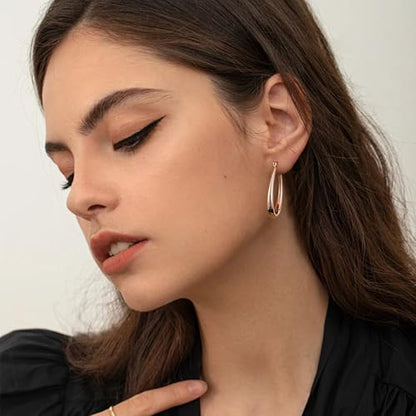 Gacimy Chunky Hoop Earrings for Women, 14K Gold Plated Oval Hoop Earrings with 925 Sterling Silver Post - color: Rose Gold, size: 30mm