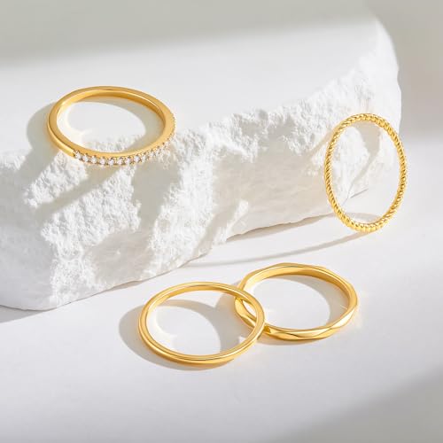 Cicy Bell Stackable Rings for Women 18K Gold Plated Non Tarnish Ring Set | Dainty Cubic Zirconia,Promise Wedding Engagement Rings, Statement Thin Rings,Trendy Jewelry Gifts - color: Gold-Style B, size: 7