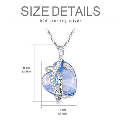 AOBOCO I Love You Sterling Silver 12 Birthstone Heart Pendant Necklace Embellished with Crystals from Austria, Mother's Day Anniversary Birthday Jewelry Christmas Gifts for Women Grandma Nana - color: M-December