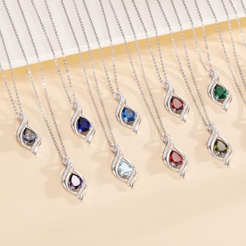 Birthstone Necklace for Women S925 Sterling Silver Teardrop | With Cubic Zirconia and Gemstones - Ideal Birthday Jewelry Gift for Her, Girlfriend, Wife, Mom on Birthday, Anniversary - color: 01 - Garnet