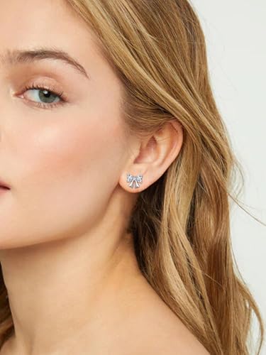 ChicSilver 925 Sterling Silver Bow/Butterfly Earrings for Women Hypoallergenic Birthstone Earrings Dainty Bow/Butterfly Jewelry Gift for Women - color: Bow-April-Diamond