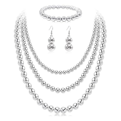Cryshimmer Pearl Choker Necklace for Women Faux Pearl Beads Strand Necklace Earring Set Costume Jewelry,Gift for Wife Mother - color: Silver Set-3