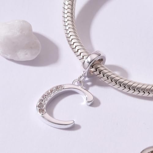 925 Sterling Silver Initial Charm fits Pandora, Gift for Mom Wife | Christmas,Birthday,Mother's Day, Anniversary, Valentine's Day - color: Letter C