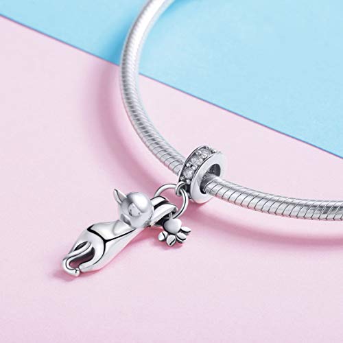 BISAER 925 Sterling Silver Charms for Bracelets Cat Dog Sloth Animal Beads Butterfly Fairy Heart Dangle Pendant Charms - color: Cat Paw