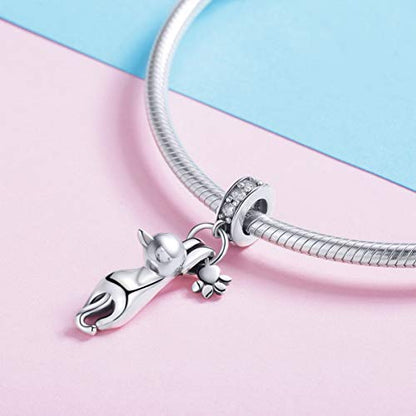 BISAER 925 Sterling Silver Charms for Bracelets Cat Dog Sloth Animal Beads Butterfly Fairy Heart Dangle Pendant Charms - color: Cat Paw