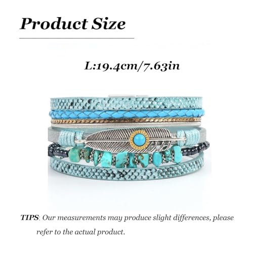 Long tiantian Boho Western Bracelets for Women Leather Wrap Bracelets Turquoise Bracelet Western Jewelry Country Concert Outfits - color: A4:blue