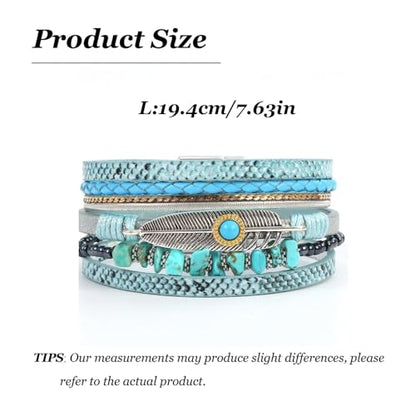 Long tiantian Boho Western Bracelets for Women Leather Wrap Bracelets Turquoise Bracelet Western Jewelry Country Concert Outfits - color: A4:blue