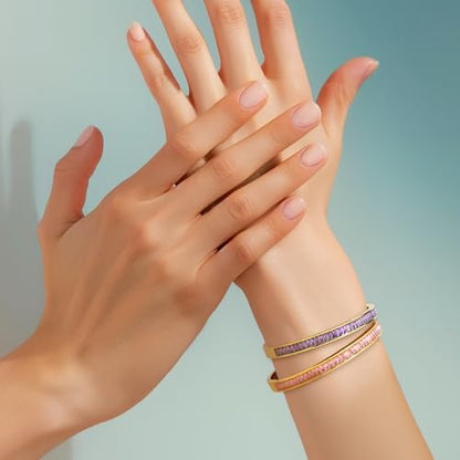 Gold Rhinestone Bangles Bracelets for Women, Chunky Crystal Stainless Steel Stackable Cuff Bracelet Prom Fashion Jewelry Gift - color: Pink