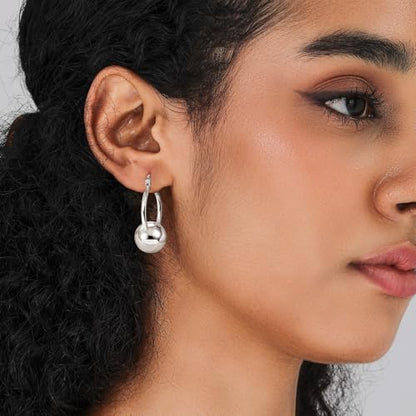 14k Gold Plated Ball Dangle Earrings for Women Sterling Silver Ball Drop Earrings Hypoallergenic Round Balls Hoop Earring Leverback Lightweight Earrings Fashion Jewelry - color: 06-silver