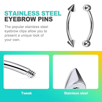 8-Piece Set 16G Eyebrow Rings & Vertical Labret Lip Jewelry, Steel Curved Barbell Piercing Jewelry for Women Men