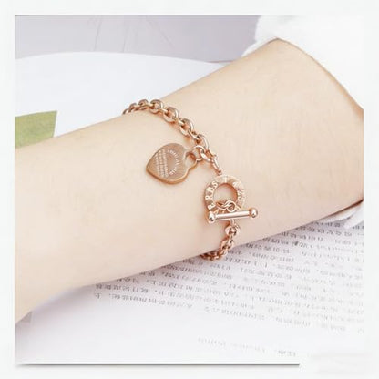 Charm Bracelet for Women 18k Gold/Silver/Rose Gold Plated Love Heart Elegant OT Clasp Stainless Steel Green Bag Packaging Jewelry Gift Birthday - color: Rose Gold, size: 8 inch