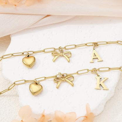 14K Gold Plated Bracelet for Women Simple Jewelry Initial A-Z Bracelet Dainty Chain Gifts for Women Birthday Unique Dainty Letter Charm Bracelet with Bow Anniversaries Gifts for Mother Her Jewelry Gift - style: Y