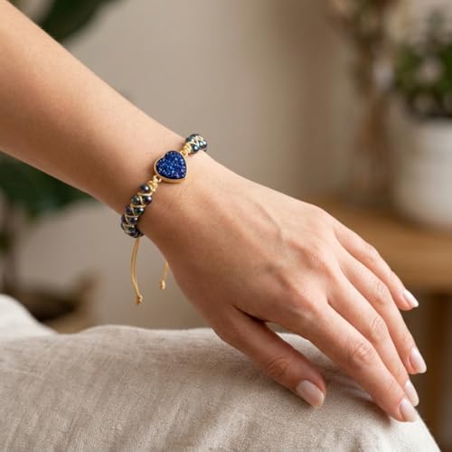 YGLINE Stone Bead Yoga Meditation Bracelet Healing Crystal Double Layer Natural Gemstone Beaded Relax Anxiety Bracelets for Women Men - color: navy blue