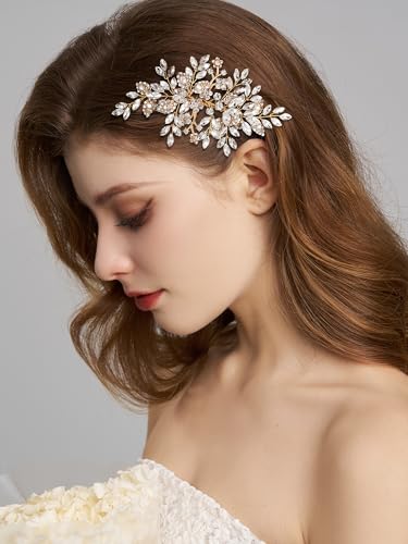 SWEETV Rhinestone Wedding Hair Comb Crystal Hair Pieces Bridal Side Combs Elegant Bride Hair Accessories Wedding Hair Clip for Women Girls Bridesmaid | Rhinestone Hair Pieces Crystal Bridal Side Combs Elegant Wedding Hair Clip Wedding Hair Pieces for Wome