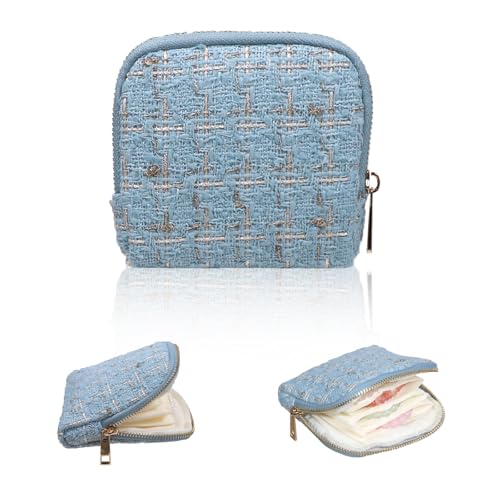 Stratalife Small Travel Jewelry Case, Qulited Storgae Pouch | Portable Jewelry Organizer for Gemstones Healing Crystal & Bracelets Bangles, 6 Pouches Ring Holder with Zipper, Light Blue - color: Quilted Light Blue