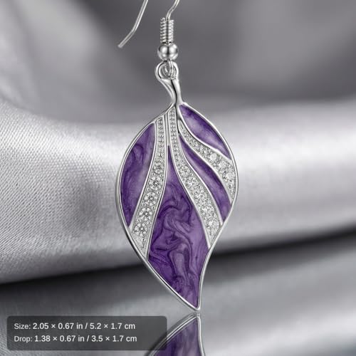 Leaf Dangle Earrings for Women, Boho Tropical Dangling Jewelry, Summer Earring Accessory, Birthday Gift for Her - color: Purple