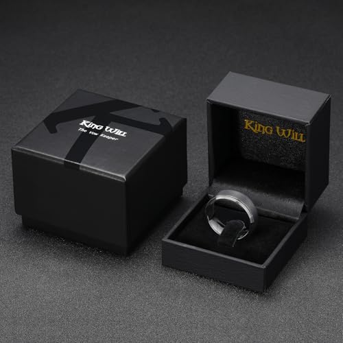 King Will Mens Brushed Wedding Band, Two Tone Matte Step Edges/Pipe Cut, Tungsten Carbide Anniversary Promise Rings Comfort Fit - color: Black&Gunmetal-8mm