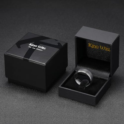 King Will Mens Brushed Wedding Band, Two Tone Matte Step Edges/Pipe Cut, Tungsten Carbide Anniversary Promise Rings Comfort Fit - color: Black&Gunmetal-8mm