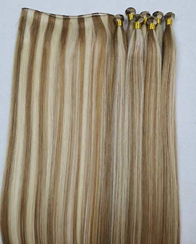 18" Hand-Tied Weft Hair, 8 Bundles, 100 grams, Soft Silky Straight,100% Human Remy Weft Hair Extensions #18/613 Dark Blonde mixed with Platinum Blonde