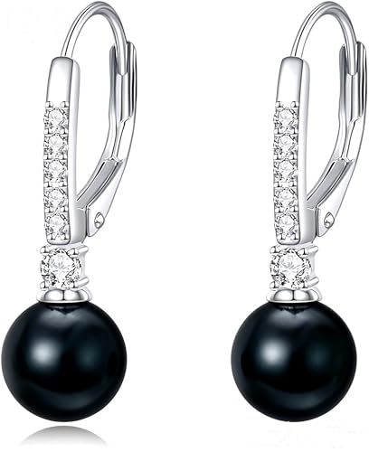 TIGER RIDER Pearl Earrings 925 Sterling Silver Leverback Hypoallergenic Drop Earring Jewelry for Women Birthday Gifts - style: black pearl2