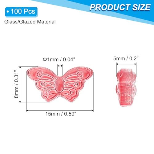 PATIKIL Butterfly Beads, 100Pcs Crystal Butterfly Beads Translucent Czech Glass Beads Spacer Bead for DIY Jewelry Making Bracelets Necklace - color: Wine Red
