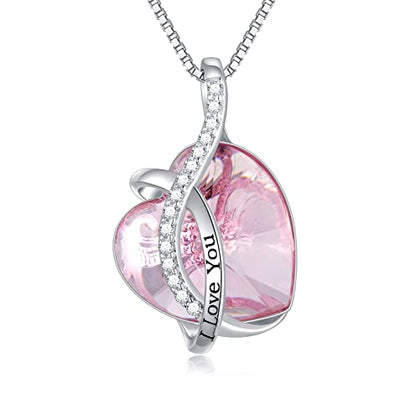 AOBOCO I Love You Sterling Silver 12 Birthstone Heart Pendant Necklace Embellished with Crystals from Austria, Mother's Day Anniversary Birthday Jewelry Christmas Gifts for Women Grandma Nana - color: K-October