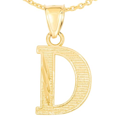 Floreo 10k Yellow Gold 0.45" Personalized Lighting Alphabet Letter A - Z Initial Charm Pendant with optional Extendable Chain Necklace - size: Pendant with Adjustable Chain, 18", style: - D -
