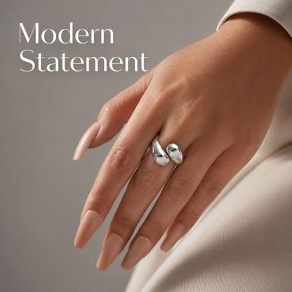 Roe Dolph Chunky Gold Rings for Women Stackable Statement Ring Set | Mixed sculptural shapes and polished surfaces create bold stacking combinations for parties dinners and everyday outfits - color: B2