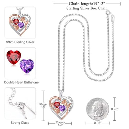 Iefil Birthstone Necklace for Women - Sterling Silver Birthstone Necklace, Anniversary Birthday Gifts for Wife Girlfriend Mom - color: 01-02-Jan-Feb Birthstone