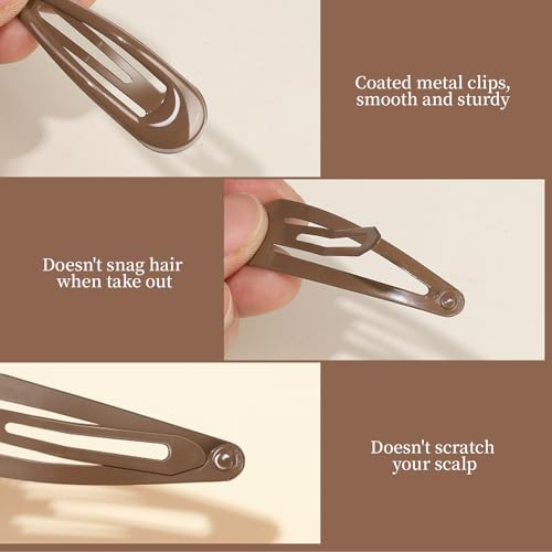 Teenitor 50Pcs Hair Barrettes For Women Brown Snap Hair Clips,2 Inch Hair Barrettes Hair Clips For Women, Brown - color: Brown