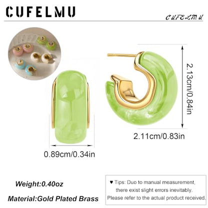 Chunky Hoop Earrings for Women, Lightweight Statement Daily Wear Gifts - color: Green C