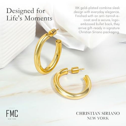 18K Gold Plated Sterling Silver Earrings for Women – Pure & Polished, Twist, Square, Hinged Tube, Abstract & Heart Shape Hoops – Lightweight, Hypoallergenic, Non-Tarnish Jewelry (Sizes: 3x35mm-46x30mm) - color: Gold, size: Polish Hoop (4x35x40mm)