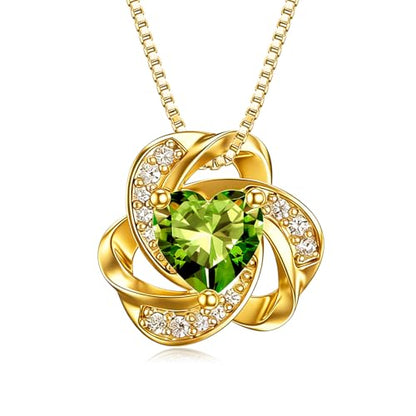 Midari 18K Gold Love Knot Necklace Love Knot Pendant Necklace with 12 Months Birthstones I Love You Forever Jewelry Gifts for Women Mom Her - color: 08-August