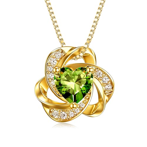 Midari 18K Gold Love Knot Necklace Love Knot Pendant Necklace with 12 Months Birthstones I Love You Forever Jewelry Gifts for Women Mom Her - color: 08-August