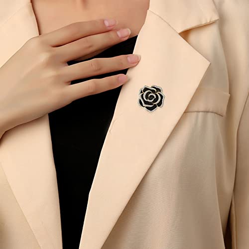 Women Camellia Flower Pearl Enamel Brooch Pins for Ladies Jewelry Fashion - color: E