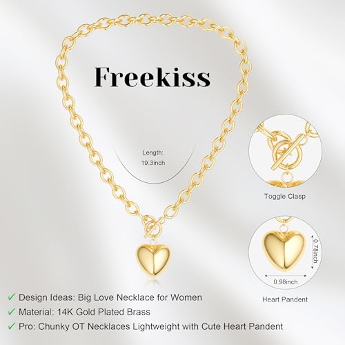 Freekiss Layered Necklace Set for Women Stackable | Herringbone Snake Cuban Rope Chain, Dainty Choker, Layered Stackable, Non Tarnish, Hypoallergenic, Adjustable 14-18.5" - color: Gold, style: Heart Paperclip OT-GD