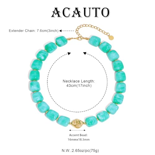 Chunky Beaded Necklace for Women,Square Resin beads boho Choker Necklace with gold-tone spacers,Fashion Trendy Summer Beach Party Necklaces Handmade Surfer Beach Necklaces Jewelry Gifts - color: Green