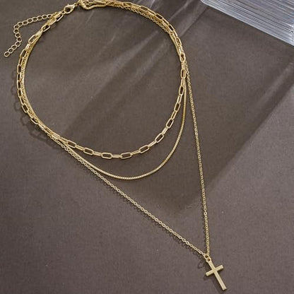 Gmai Layered Necklaces for Women Gold Plated 3/4/5 Piece Adjustable Stackable Necklace Set with Pearl Cross Coin Pendant Dainty Gold Silver Choker Chain Jewelry Gift for Her - style: Paperclip cross