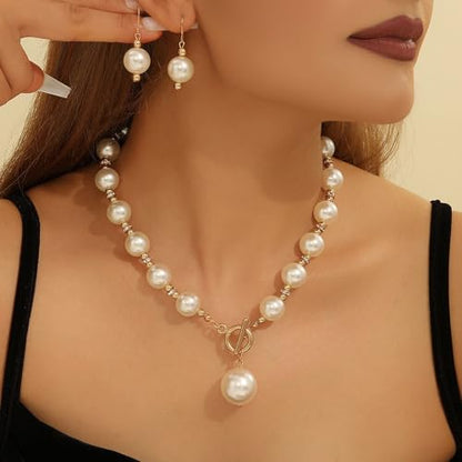 Elegant Minimalist Faux Pearl Jewelry Set for Women - 3-Piece Classic Stud Earrings, Necklace & Bracelet, Timeless Beaded Set for Daily Wear & Special Occasions