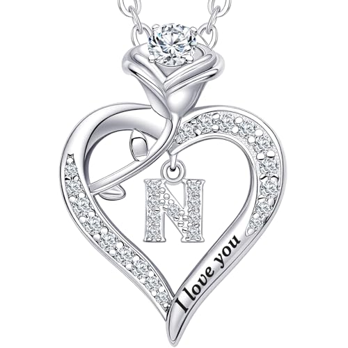 Rose Heart Pendant Necklace Gifts for Wife, Engraved 'I love you' Gift for Wife Girlfriend, Anniversary Birthday Eternity Jewelry Present for Women, Moissanite Necklace Gift for Her - style: N
