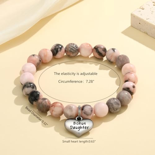 MIXJOY Inspirational Gifts for Women, Heart Charm Pink Elastic Beads Bracelet, Positive Affirmations Get Well Soon Gifts - style: bonus daughter give you life pink